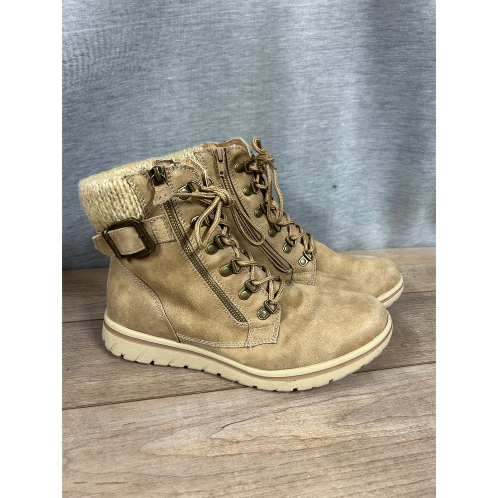 Cliffs by White Mountain Hearty Tan Combat Boots Knit Collar Womens 11M C32703